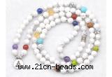 GMN7072 7 Chakra 8mm white howlite 108 mala beads wrap bracelet necklaces