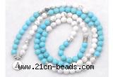 GMN7084 Chakra 8mm white & blue howlite 108 mala beads wrap bracelet necklaces