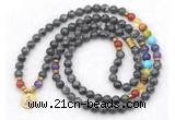 GMN7106 7 Chakra 8mm black labradorite 108 mala beads wrap bracelet necklaces