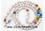 GMN7118 7 Chakra 8mm white crazy lace agate 108 mala beads wrap bracelet necklaces