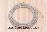 GMN7201 4mm faceted round tiny grey agate beaded necklace jewelry