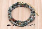 GMN7204 4mm faceted round tiny Indian agate beaded necklace jewelry