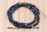GMN7218 4mm faceted round tiny dumortierite beaded necklace jewelry