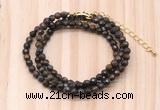 GMN7221 4mm faceted round tiny bronzite beaded necklace jewelry