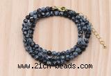 GMN7222 4mm faceted round tiny snowflake obsidian beaded necklace jewelry