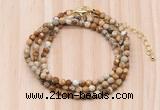 GMN7227 4mm faceted round tiny picture jasper beaded necklace jewelry