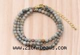 GMN7229 4mm faceted round tiny silver leaf jasper beaded necklace jewelry