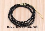 GMN7247 4mm faceted round tiny black spinel beaded necklace jewelry