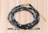 GMN7249 4mm faceted round tiny eagle eye jasper  beaded necklace jewelry