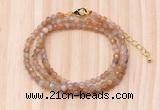 GMN7253 4mm faceted round tiny orange moonstone beaded necklace jewelry