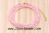 GMN7256 4mm faceted round tiny rose quartz beaded necklace jewelry