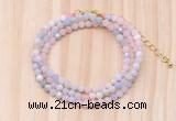 GMN7257 4mm faceted round tiny morganite beaded necklace jewelry