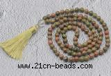 GMN728 Hand-knotted 8mm, 10mm unakite 108 beads mala necklaces with tassel