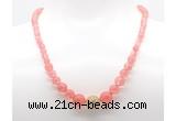 GMN7339 cherry quartz graduated beaded necklace & bracelet set