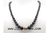 GMN7346 black lava graduated beaded necklace & bracelet set