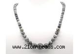 GMN7347 black water jasper graduated beaded necklace & bracelet set