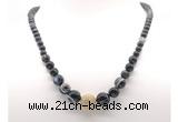 GMN7357 black banded agate graduated beaded necklace & bracelet set