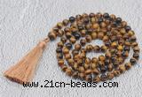 GMN738 Hand-knotted 8mm, 10mm yellow tiger eye 108 beads mala necklaces with tassel