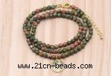 GMN7415 4mm faceted round tiny unakite beaded necklace with constellation charm
