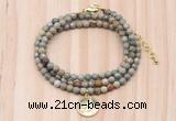 GMN7429 4mm faceted round tiny silver leaf jasper beaded necklace with constellation charm