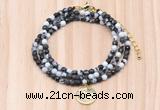 GMN7441 4mm faceted round tiny black & white jasper beaded necklace with constellation charm