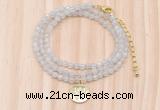 GMN7500 4mm faceted round tiny white jade beaded necklace with letter charm