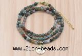 GMN7504 4mm faceted round tiny Indian agate beaded necklace with letter charm
