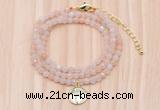 GMN7507 4mm faceted round tiny pink aventurine beaded necklace with letter charm