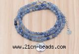 GMN7510 4mm faceted round tiny blue aventurine beaded necklace with letter charm