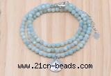 GMN7513 4mm faceted round tiny amazonite beaded necklace with letter charm