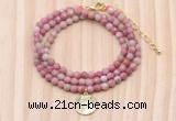 GMN7525 4mm faceted round tiny pink wooden jasper beaded necklace with letter charm