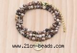 GMN7528 4mm faceted round tiny brown zebra jasper beaded necklace with letter charm