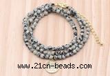 GMN7530 4mm faceted round tiny dalmatian jasper beaded necklace with letter charm