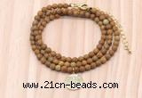 GMN7531 4mm faceted round tiny wooden jasper beaded necklace with letter charm