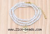 GMN7551 4mm faceted round tiny white moonstone beaded necklace with letter charm