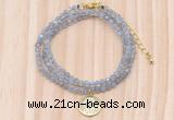 GMN7555 4mm faceted round tiny labradorite beaded necklace with letter charm