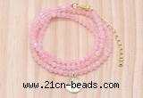 GMN7556 4mm faceted round tiny rose quartz beaded necklace with letter charm