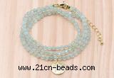 GMN7562 4mm faceted round prehnite beaded necklace with letter charm