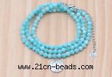 GMN7569 4mm faceted round amazonite beaded necklace with letter charm