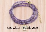 GMN7572 4mm faceted round amethyst beaded necklace with letter charm