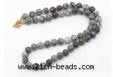 GMN7630 18 - 36 inches 8mm, 10mm matte black water jasper beaded necklaces