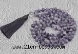 GMN764 Hand-knotted 8mm, 10mm dogtooth amethyst 108 beads mala necklaces with tassel