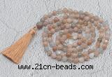 GMN767 Hand-knotted 8mm, 10mm moonstone 108 beads mala necklaces with tassel