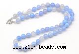 GMN7742 18 - 36 inches 8mm, 10mm round blue banded agate beaded necklaces