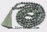 GMN807 Hand-knotted 8mm, 10mm ruby zoisite 108 beads mala necklace with tassel