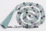 GMN810 Hand-knotted 8mm, 10mm fluorite 108 beads mala necklace with tassel