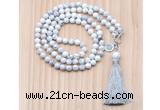 GMN8200 18 - 36 inches 8mm white howlite 54, 108 beads mala necklace with tassel