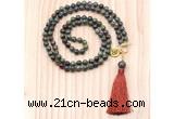 GMN8216 18 - 36 inches 8mm dragon blood jasper 54, 108 beads mala necklace with tassel