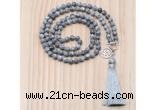 GMN8217 18 - 36 inches 8mm grey picture jasper 54, 108 beads mala necklace with tassel