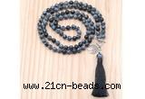 GMN8219 18 - 36 inches 8mm snowflake obsidian 54, 108 beads mala necklace with tassel